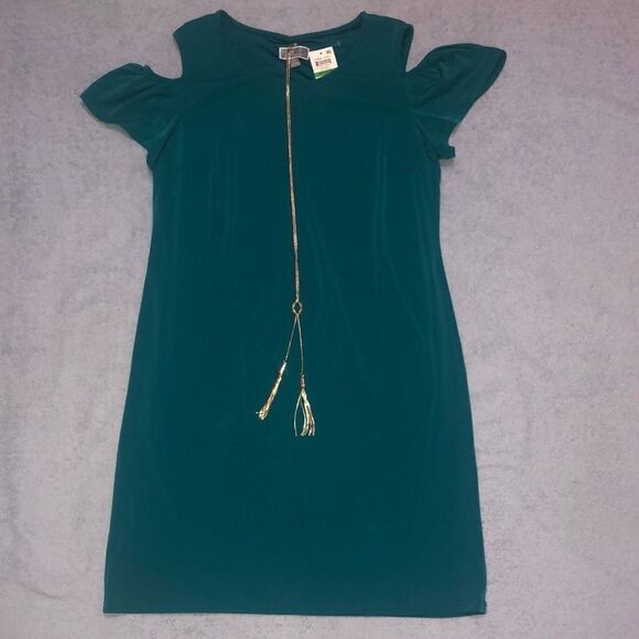 JM Collection Green Cold Shoulder Dress - Picture 1 of 4